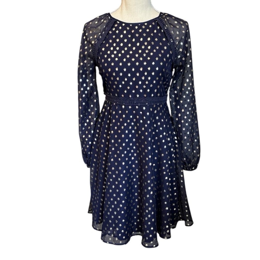 Blush by US Angels Dress Chiffon A-Line Tina Foil Dot Navy Girls Size 16
